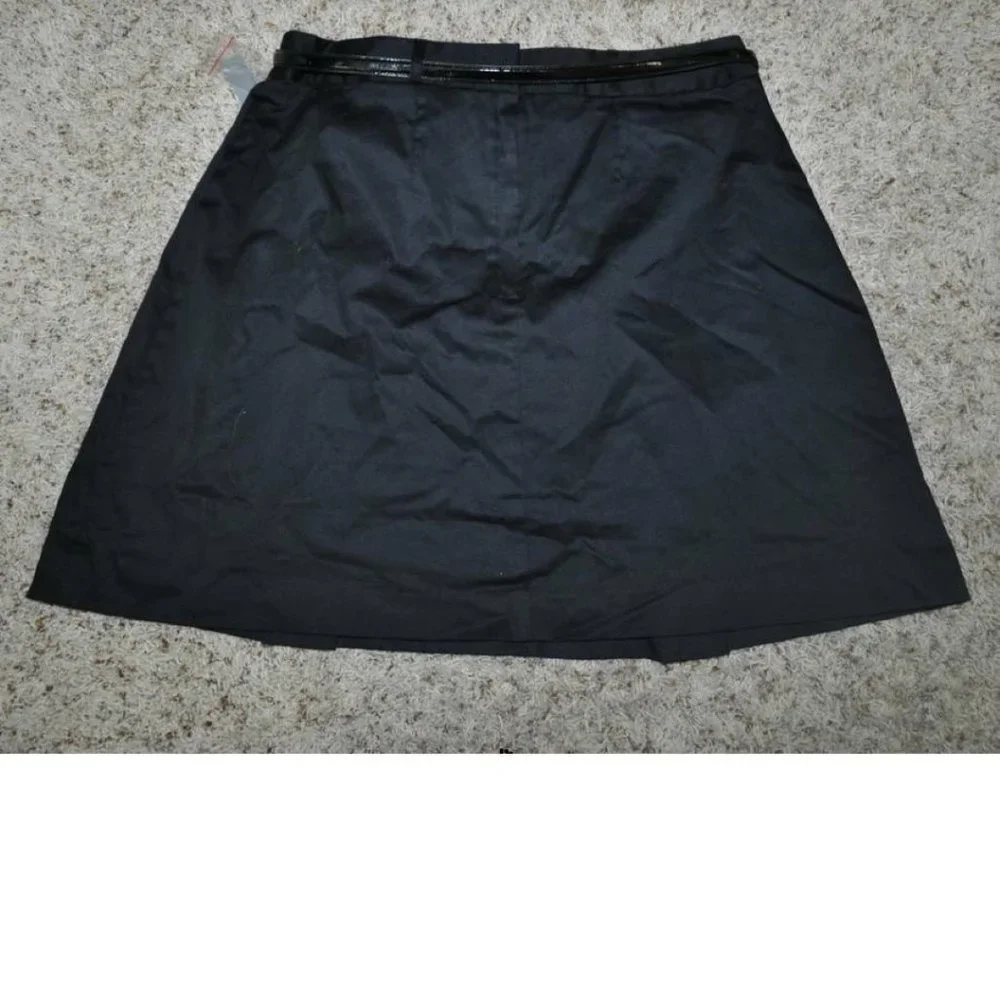 Apt. 9 Skirt Womens 12P Black Pleated Stretch Zip Back Lined Belted Petite